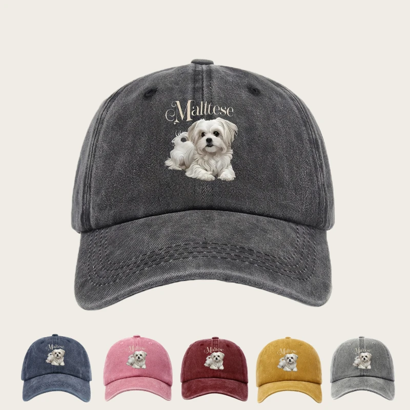 1 Stück Malteser-Hund-Baseballkappe für Damen, leicht verstellbares Zubehör, Snapback-Mütze mit niedlichem Welpen-Aufdruck, lässige Outdoor-Bekleidung