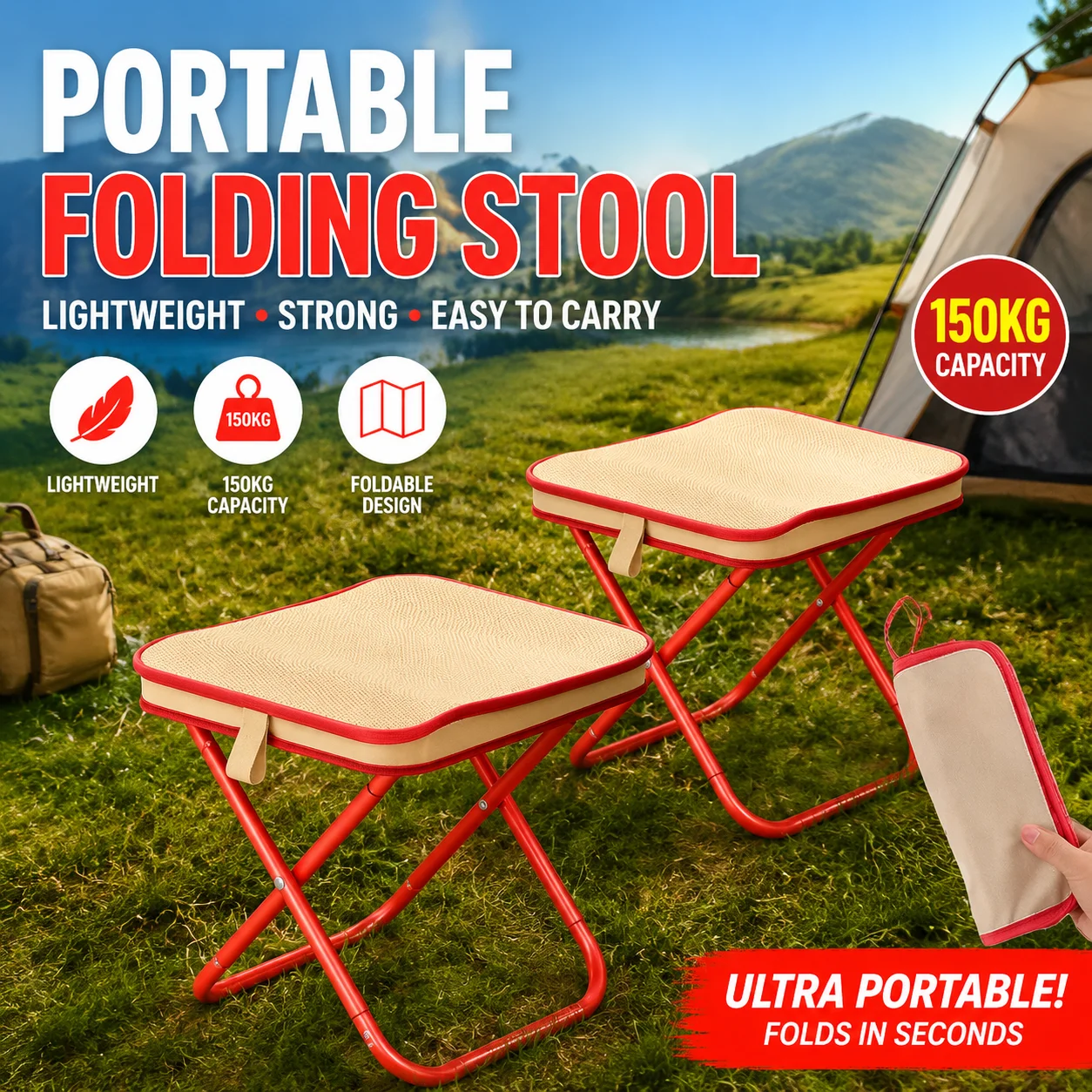 2026 Portable Foldable Outdoor Folding Stool Fishing Chair Train Stool Camping Bench Folding Chair for Camping