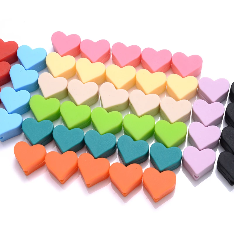 14mm 50Pcs Heart Shape Silicone Beads Baby Pacifier Chain Clip Beads Food Grade Silicone Teethers Accessories Jewelry Making