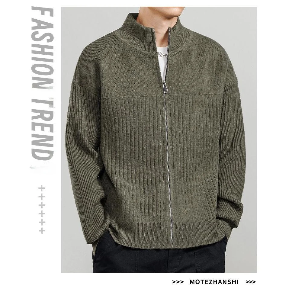 

Men's Knitted Jaet Stand Collar Texture Splicing Color Simple Faion Brand Top Men's Outerwear Autumn Winter New Sle