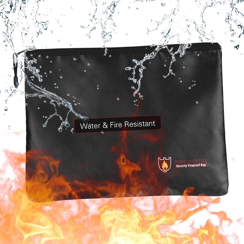 

【HOT】Fireproof Document Bag Silicone Coated Fiberglass Money Bag Pouch Holder Water Fire Resistant with Zipper Closure Storage