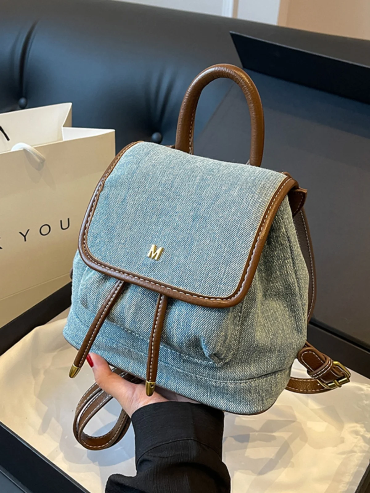 

Niche Design Denim Women's Backpack 2023 New Popular Small Backpack Mini Small School Bag