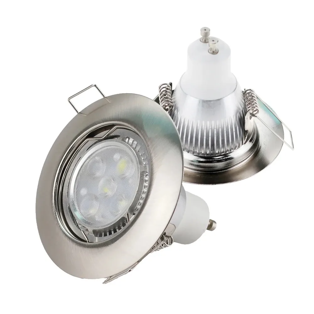 Ajustável LED Projectores Quadro, Satin Nickel, Cut-out Teto, Suporte da lâmpada, embutida LED Spotlight, 45mm, MR16, GU10