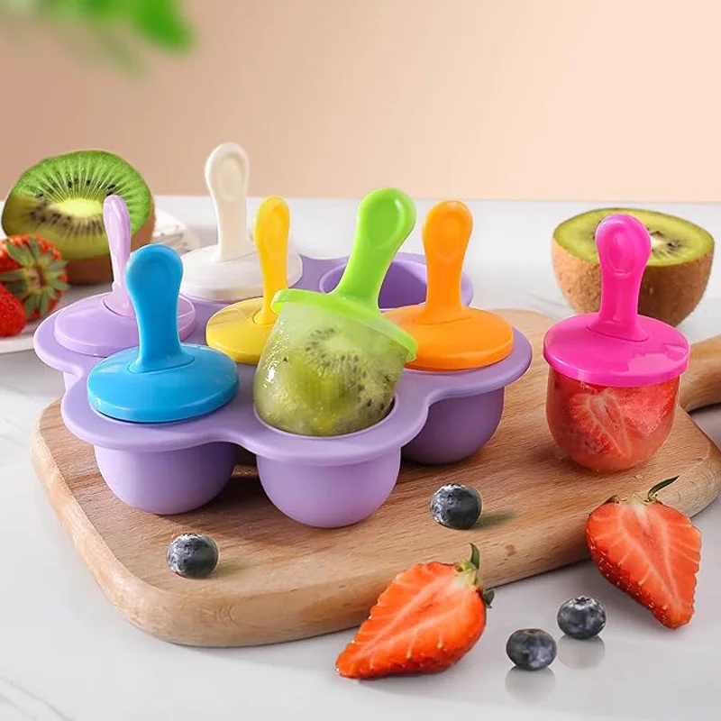 1pc 7 Holes DIY Ice Cream Pops Silicone Mold Ice Cream Ball Maker Popsicles Molds Baby Fruit Shake Home Kitchen Accessories Tool