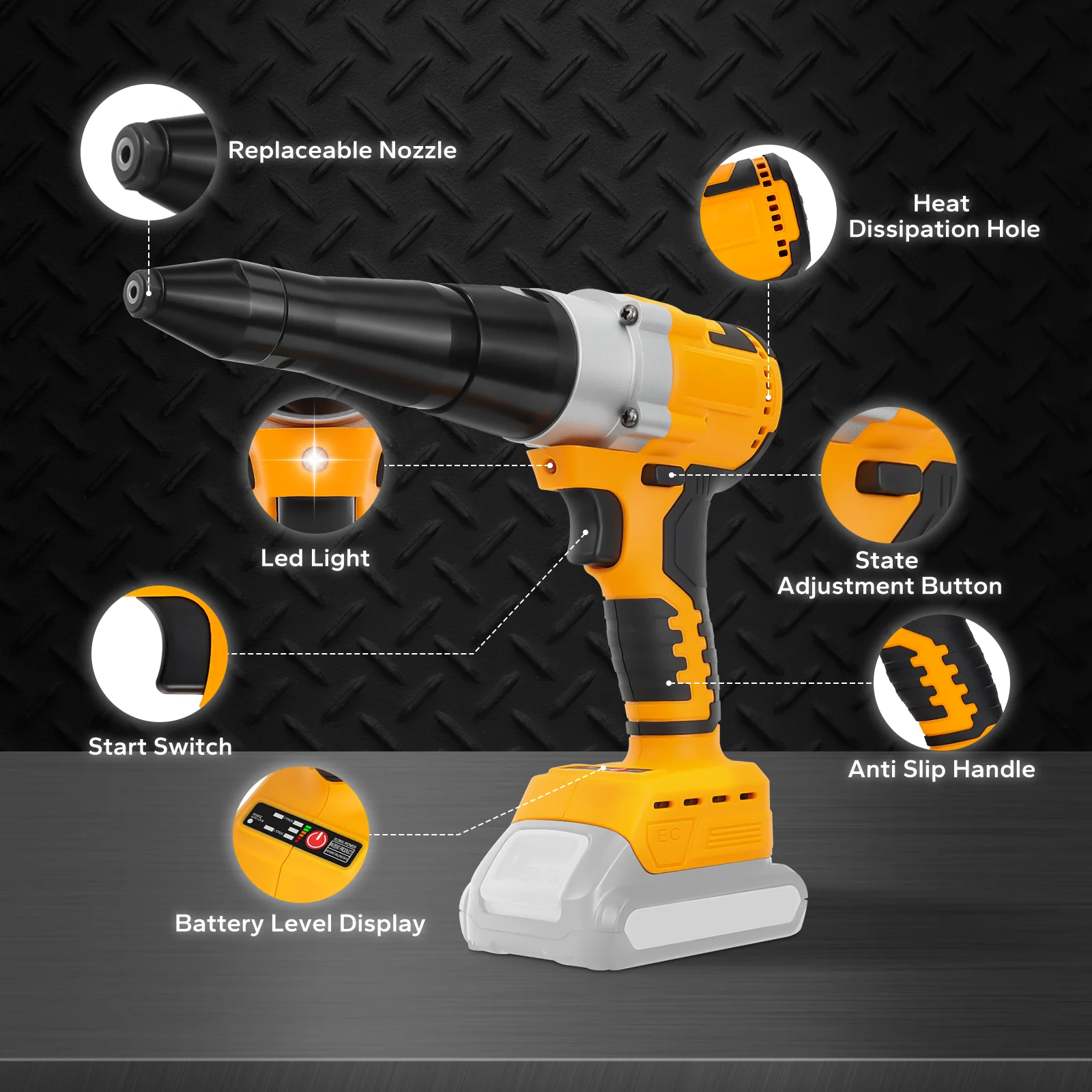 Electric Riveter Gun Power Tools 2.4-5.8mm Drill Insert Screwdriver Automatic Nail Remover for Milwaukee /Dewalt 18V Battery