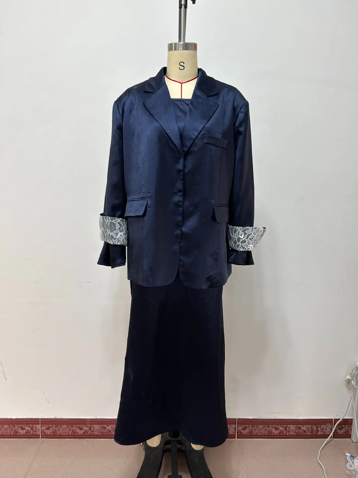 2025 Autumn New Solid Color Loose Draping Texture Blazer Long Dress Two Piece Set Women Fashion Suit Multi Color Options