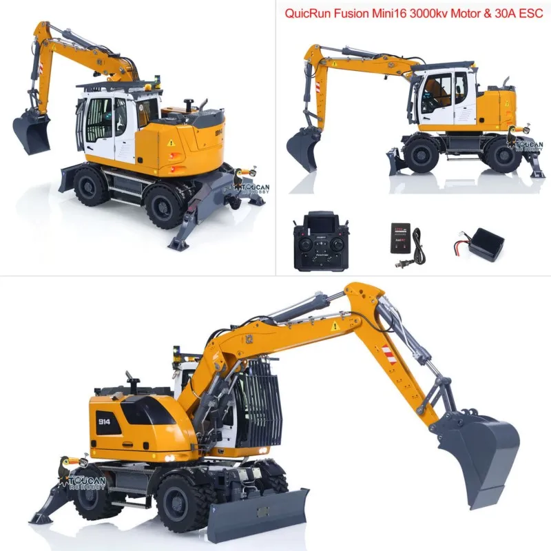1/14 RC Hydraulic Excavator LR914 8CH Valves 4x4 RTR Wheeled Digger Differential Lock Hobbywing Brushless Motor ESC Sound System