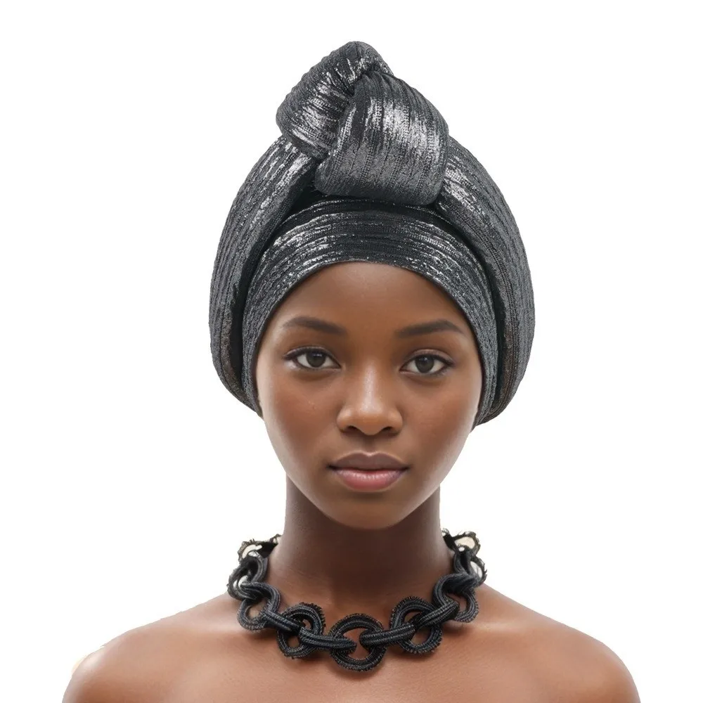 Shiny African Gele Headwrap Polyester Front Knot Nigerian Yoruba Turban Traditional Style Multicolor Options Elegant Headpiece