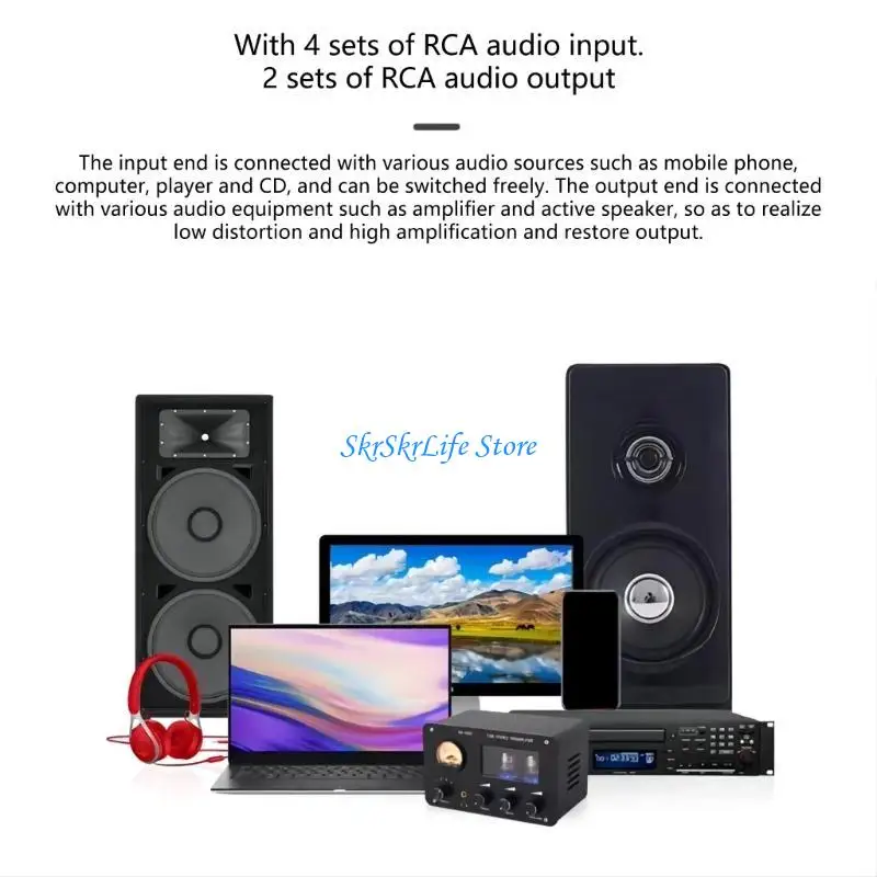 E65E HIFI Tube Preamplifier Fever Bile Duct Tone Adjustment 4 Inputs 2 Outputs Auditory Switching Enhances Sound Experience