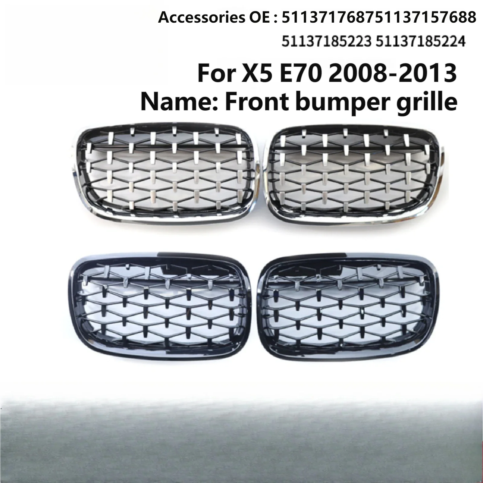 

For BMW X5 E70 2007-2013 Modified Starry Sky Grille & Meteor Style Front Bumper Grille Durable Car Tuning Accessories