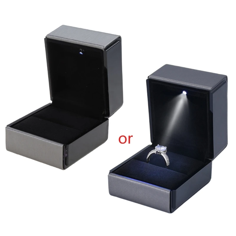 

91AC Proposal Wedding Engagement Ring Box Square Earrings Stoarge Holder Box LED Lighted Rings Box Jewelry Display Gifts Box