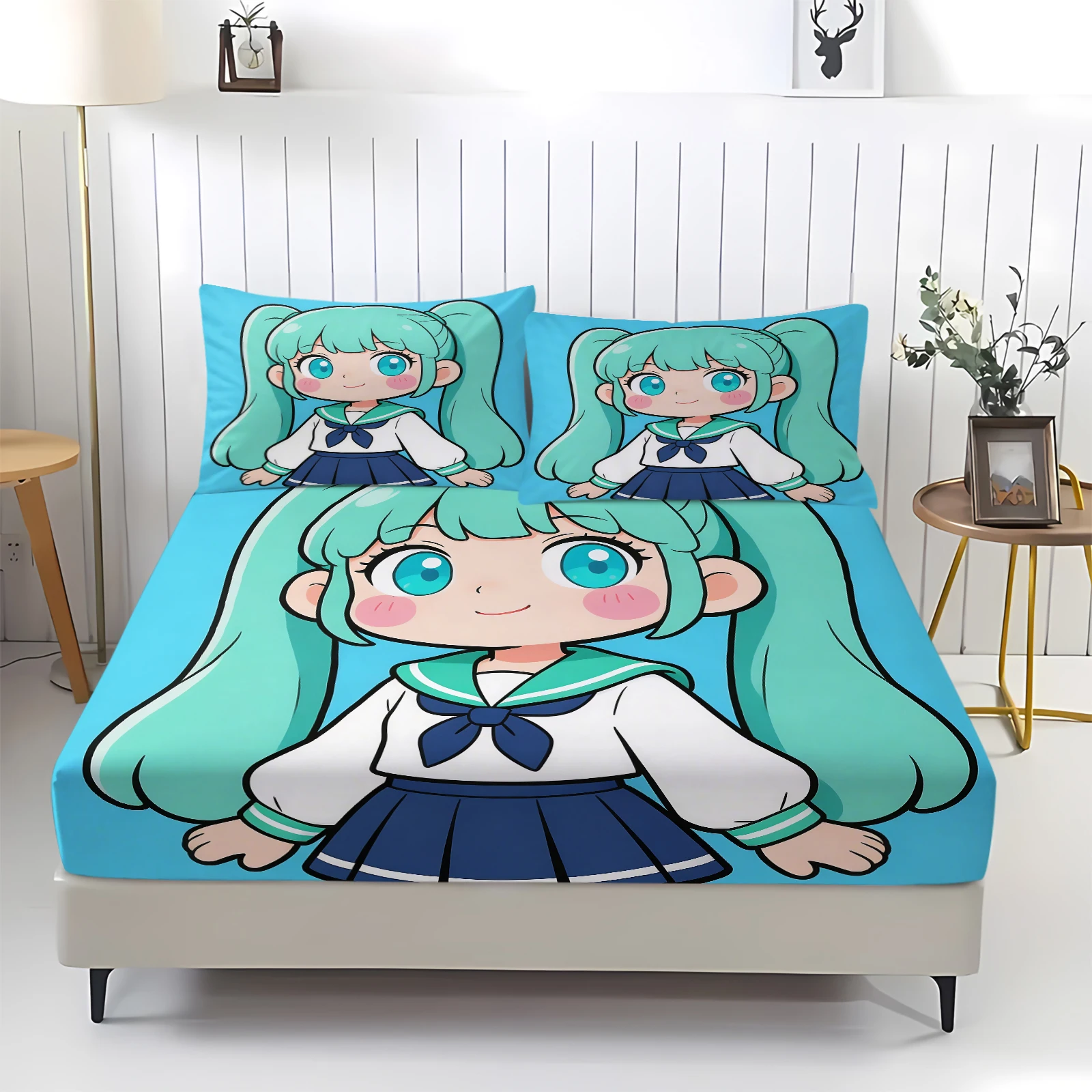 Hatsune Miku Futuristischer Tech-Anzug Spannbettlaken-Set Anime Sci-Fi Bettbezug mit Kissenbezügen Tiefe Taschen Fan-Zimmer-Deko Geschenk – Detail 6