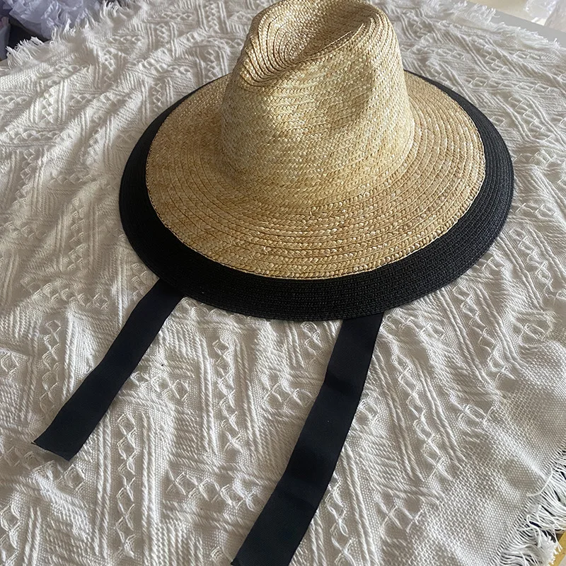 2023 Fashion Panama Hat Women Men Straw Hat Sun Protection With Black White Tie Caps Outdoor Beach Sun Hat Jazz Hat Wholesale