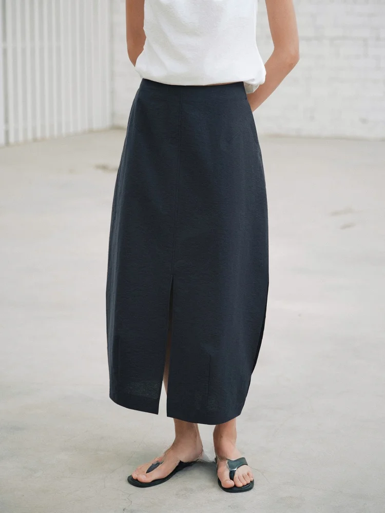 

Modern Ele Folded Texture l Crane Commuting High Waist A-Line Skirt Casual Breathable f-length Split Skirt