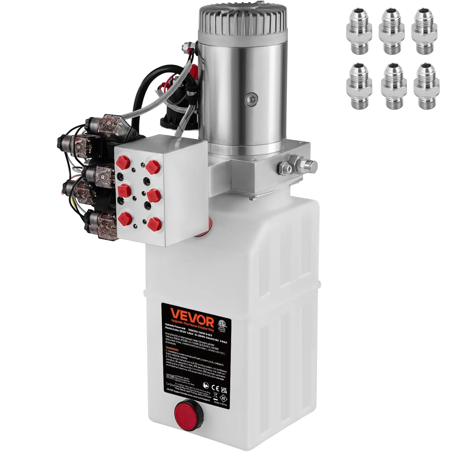 Hydraulic Power Unit 6 Quart 6 Way Hydraulic Pump Double Acting Hydraulic Power Unit 12V DC Dump Trailer Car Remote with Plastic