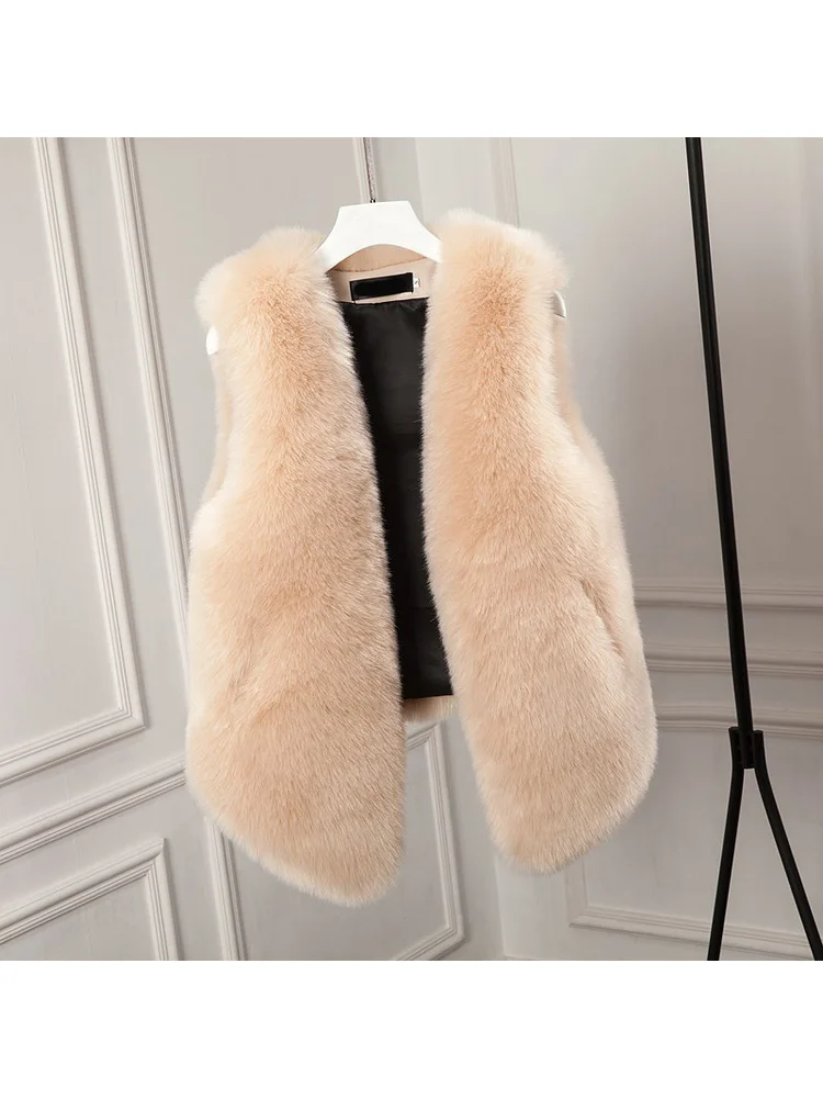 French Winter Warm Sweet Plush Soft Gentle Fluffy Comfortable Cute Macaron Color Artificial Fur Simple Solid Color Vest Jacket