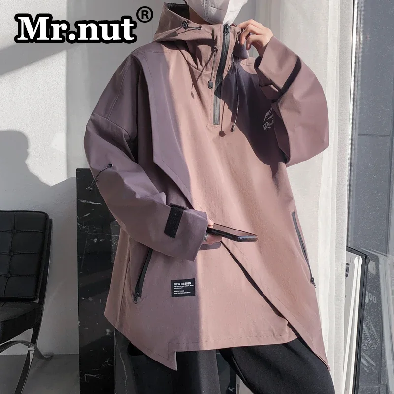 

Mr.nut Oversize Hoodie Outdoor Jackets 8XL-M Personality Stylish Jacket Men's Autumn Fat Plus Size Coat Camping Windbreak Tops