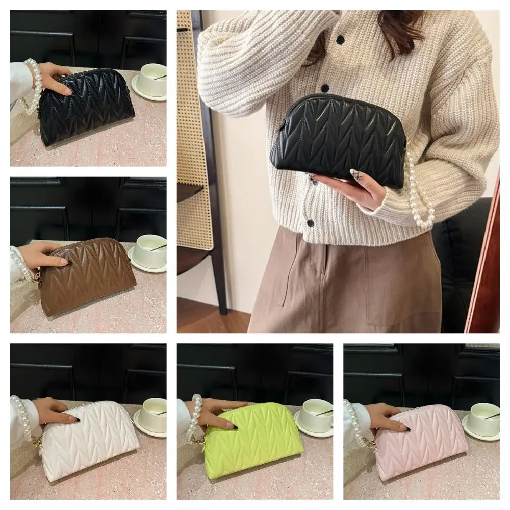 

Multifunctional Pearl Chain Makeup Bag PU Leather Large Capacity Travel Toiletry Bag Korean Style Lightweight