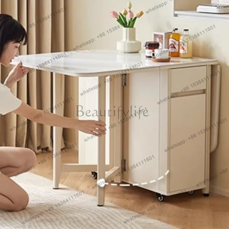 LJY Retractable Movable With Pulley Tables Pliante Cream Wind Slate Countertop And Solid Wood Countertop Dining Table Folding Ta