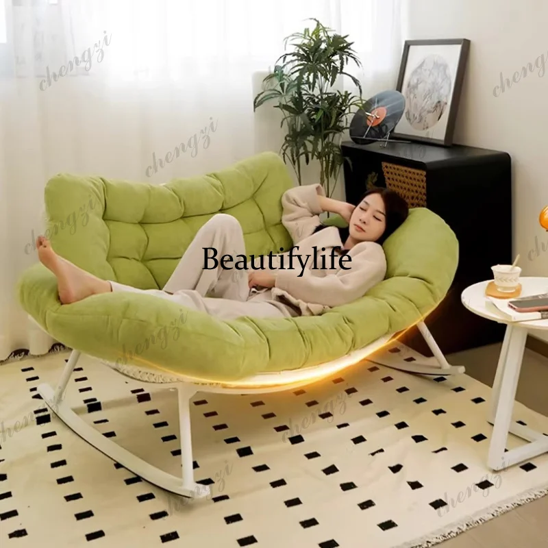 A68 French Style Rattan Rocking Chair Shell Pattern Accent Chair with Ottoman Vintage Velvet Lounge Chair for Living Room