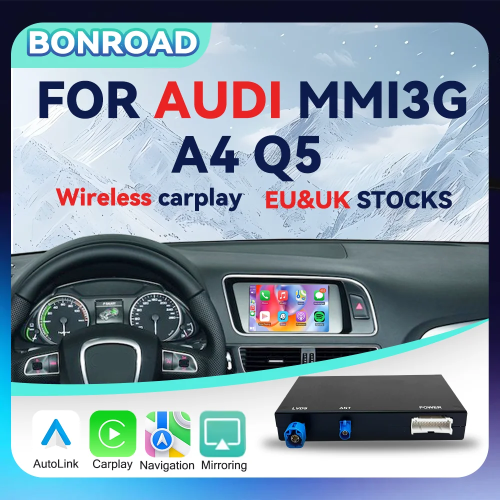 BONROAD Adattatore di interfaccia wireless CarPlay Android Auto per Audi A4 B8 A5 Q5 2009-2015 con AirPlay Mirror Link Bluetooth
