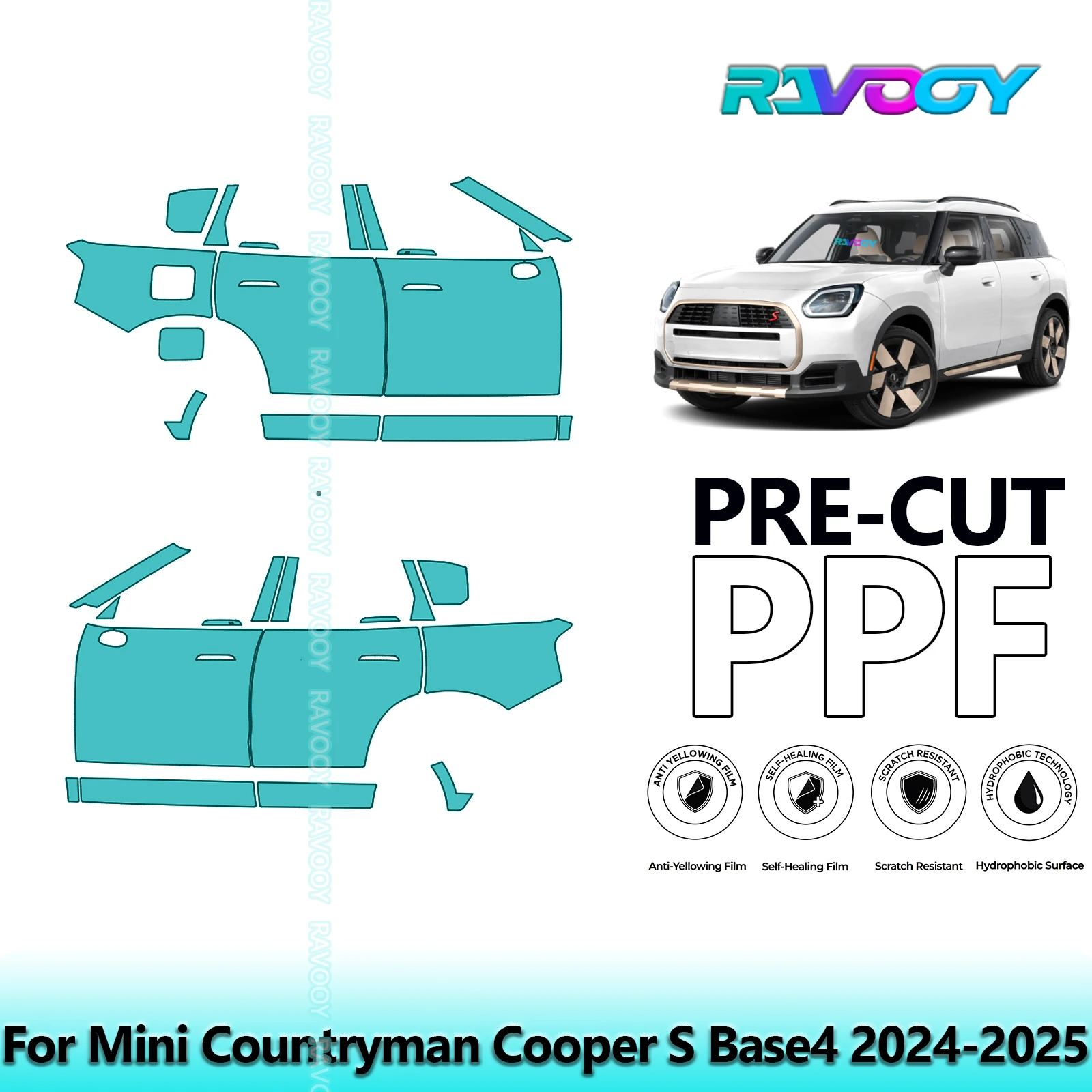 

For Mini Countryman Cooper S Base4 2024-2025 8.5mil Clear Matte Pre-Cut PPF Door & A/B Pillar Kit TPU Paint Protection Film Set