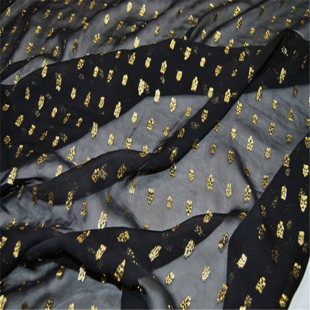 Casual Graceful Regular Mysterious Silk Metallic Fabric Black Dots Gold Ready Goods Lurex for Women Shirt Dress Cloth Shawl