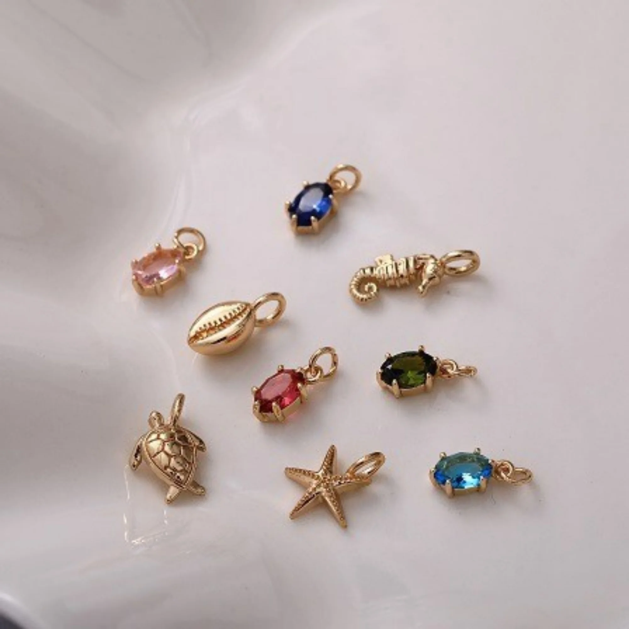 

Colorful gemstone marine life pendant DIY necklace accessories 18K gold-plated jewelry for daily wear