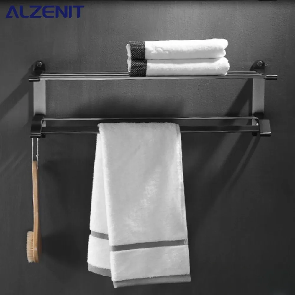 304 Stainless Steel Towel Rack 60CM Gun Gray Holder Movable Hook Shelf Wall Mount Shower Rail Chrom Hanger Bathroom Accessories