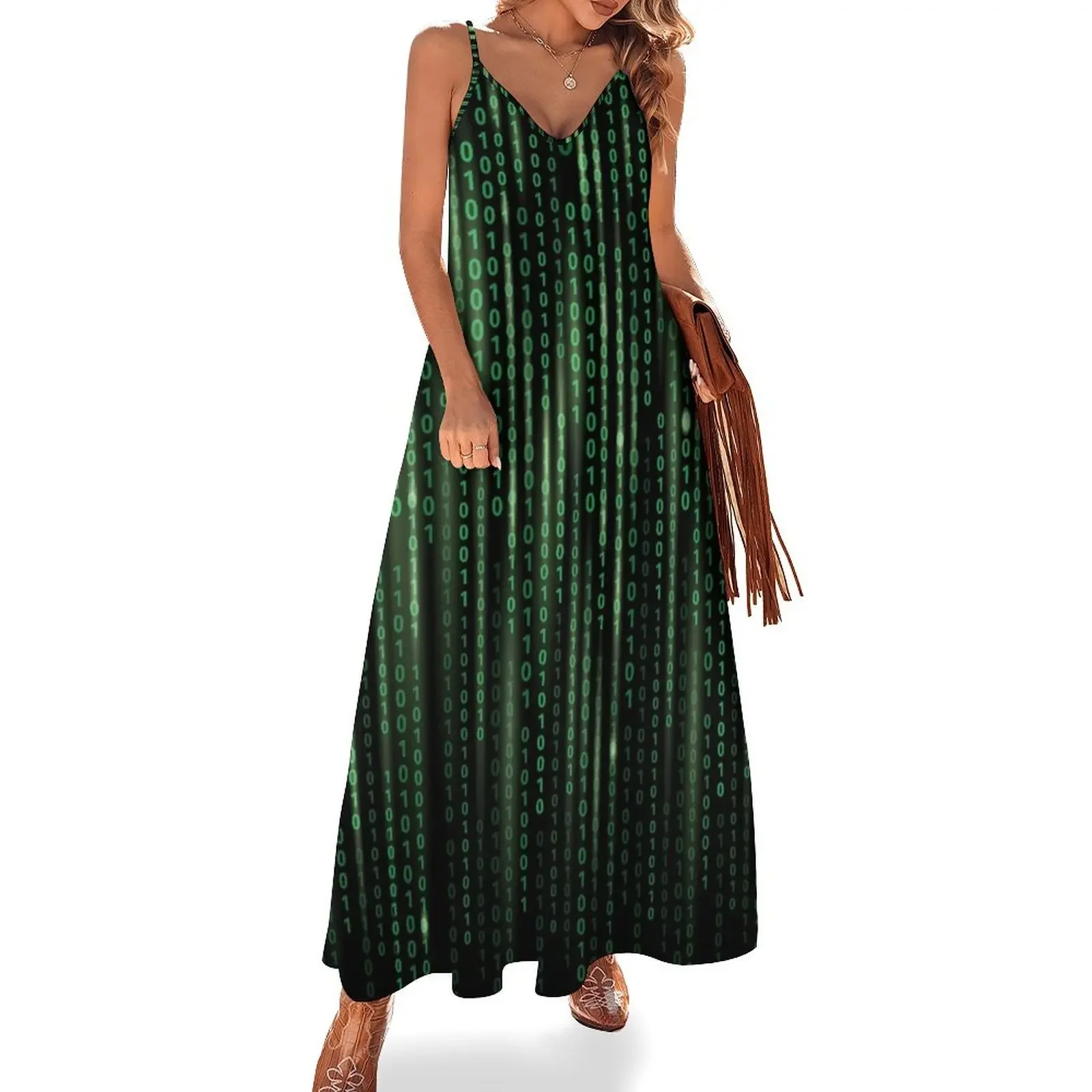 

Binary code background matrix code Sleeveless Dress dress for women summer Evening gown Long dresses women party dresses Dress
