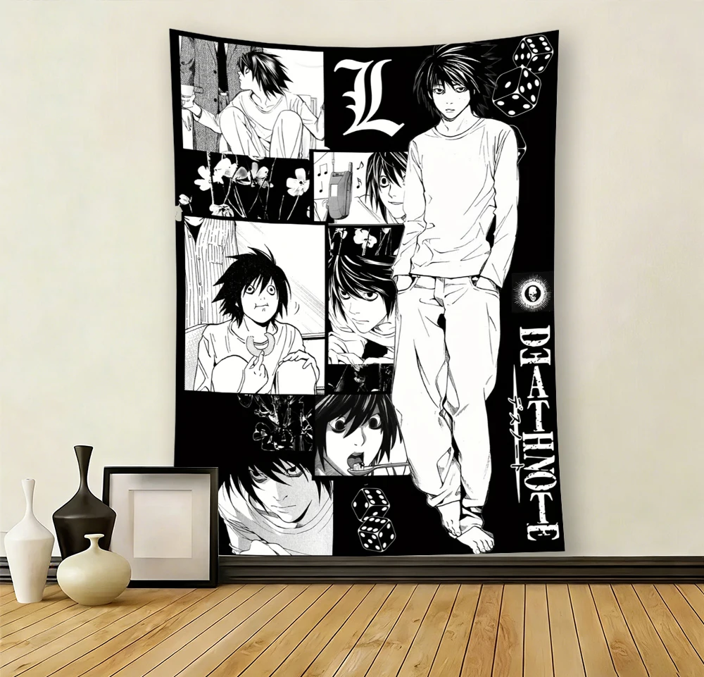 Death Note L Lawliet Manga Collage Tapestry, Anime Wall Hanging for Bedroom Dorm Decor, Flat Print
