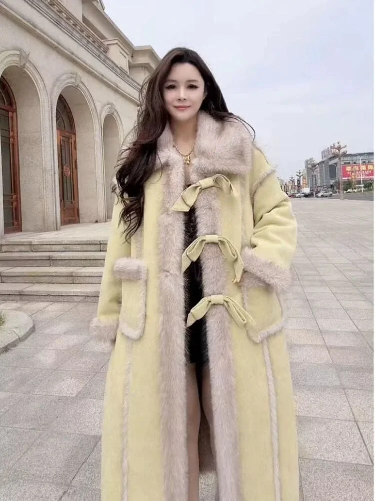 Lange damesjassen met strik - Nieuwe bovenkleding: lichte luxe, hoogwaardige parka voor warme winterjassen