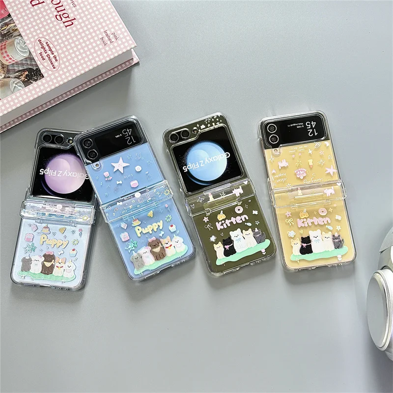 

Мультяшный кот собака браслет телефонные чехлы для Samsung Galaxy Z Флип 6 3 4 5 Жесткий противоударный чехол для Samsung Z Flip6 ZFlip6