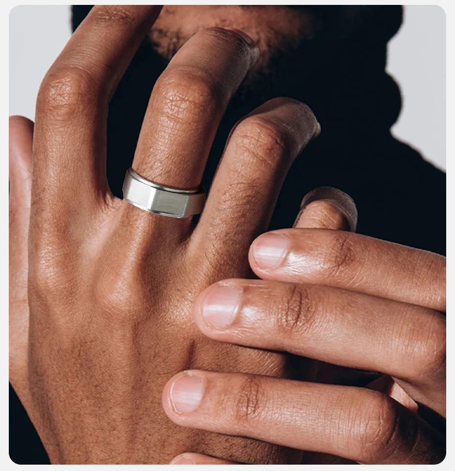 Vnox Geometrischer Spinnerring, Größe 7–11, 7,8 mm, Bandbreite, schwarz, silberfarben, Edelstahl, Schmuck, Geschenke für Männer, Freund, ihn – Detail 4