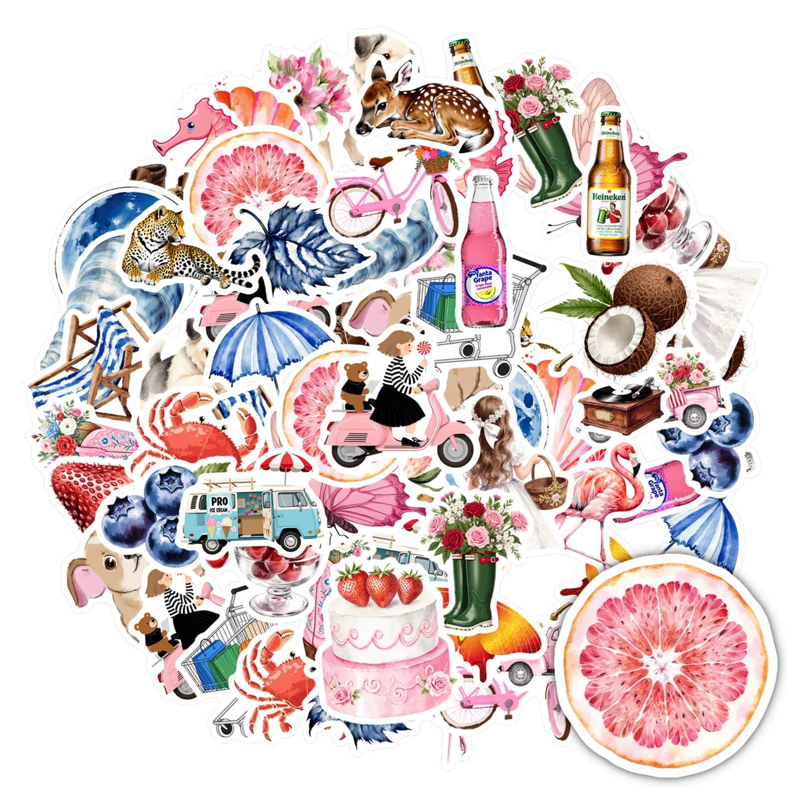 

35 шт.-50 шт., наклейки с причудливыми животными, милые канцелярские наклейки с едой, наклейки с животными для чемодана, холодильника, телефона, багажа, ноутбука