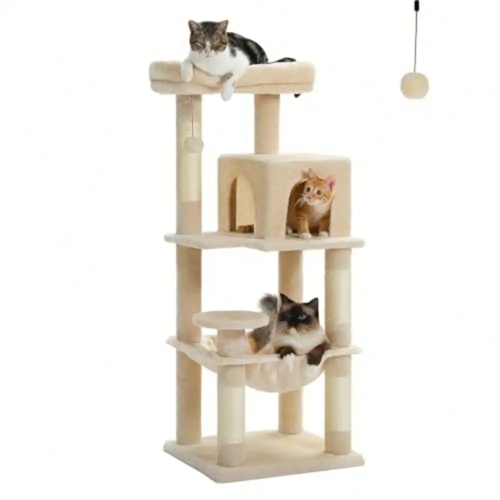 

45.7" Cat Tree For Indoor Cats 5-Level Cat Tower For Large Cats With Metal Frame Large Hammock 17.3"X15.3" Cat Condo With (18.5"