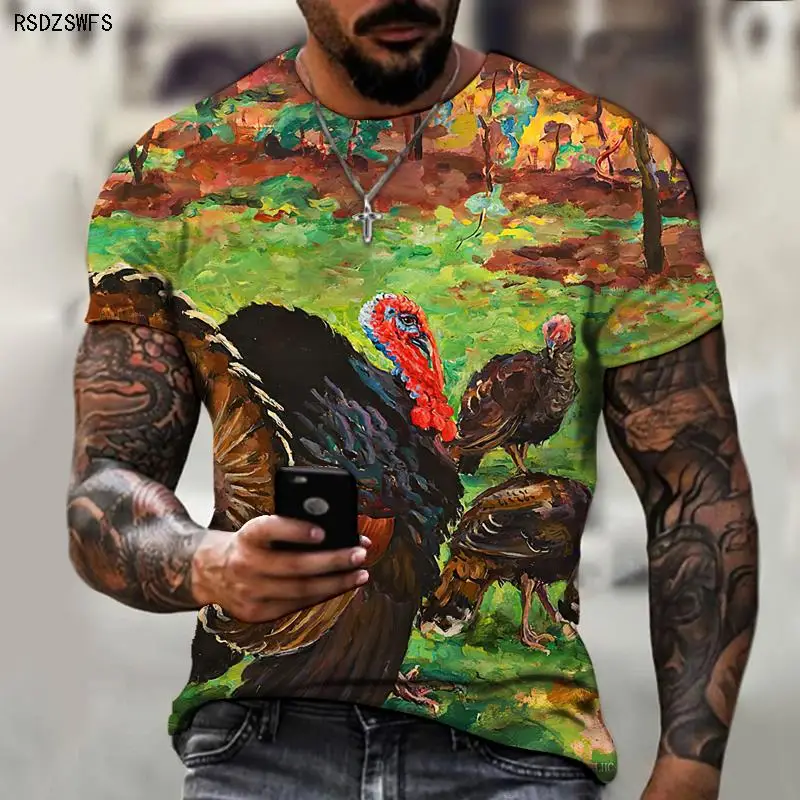 Men's Fashion Brand T-shirt Thanksgiving Day Turkey Festival Gourmet 3D Printing O-Neck Top Casual Loose Oversized 5XL