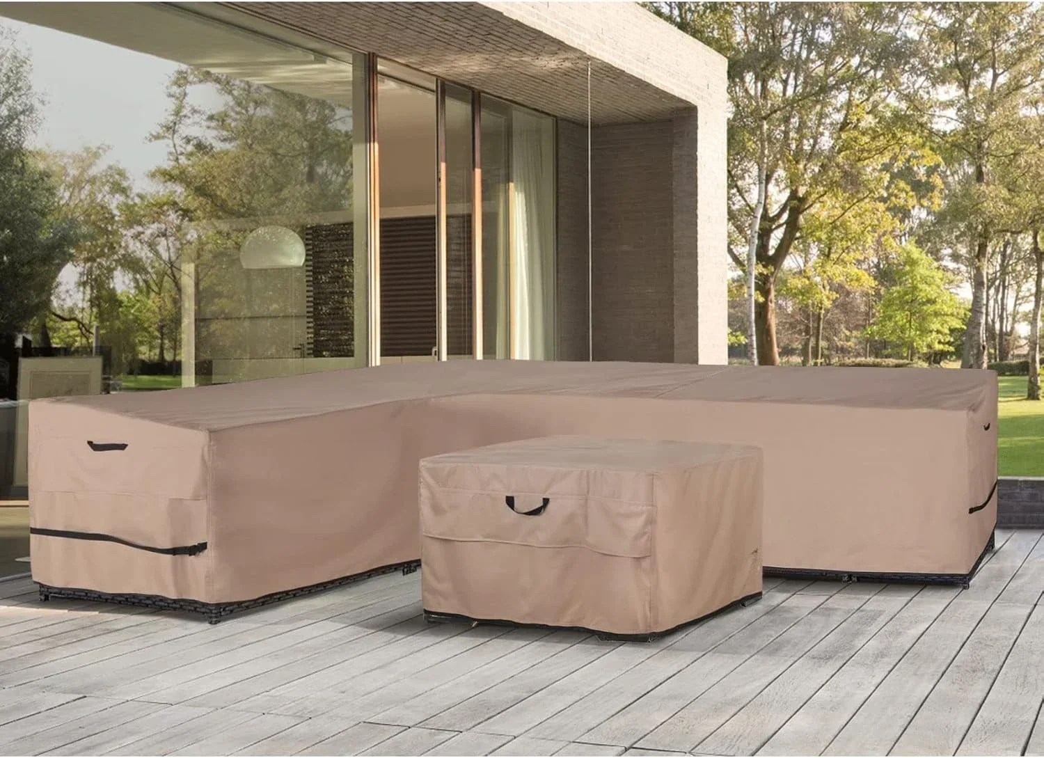 غطاء أريكة مقاوم للماء على شكل حرف L للفناء ، واجهة يسارية ، أثاث مقطعي ، أريكة خارجية ، 6 مقاعد ، عرض 85 × * بوصة