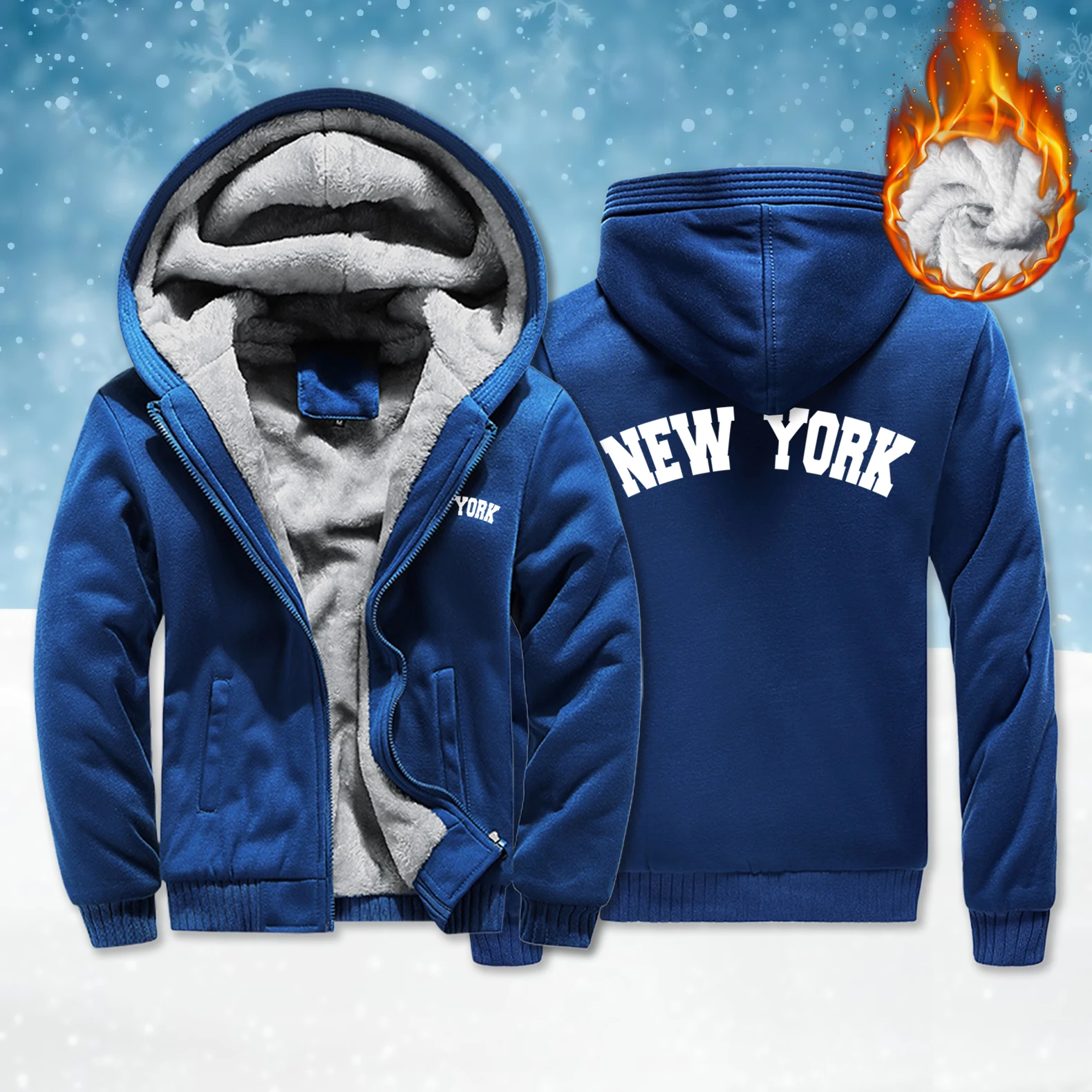 Chasing Dreams In New York Zipper Jacket Men Street Casual Thicken Long Sleeve Winter Loose Hooded Unisex Fleece Pocket Pullover