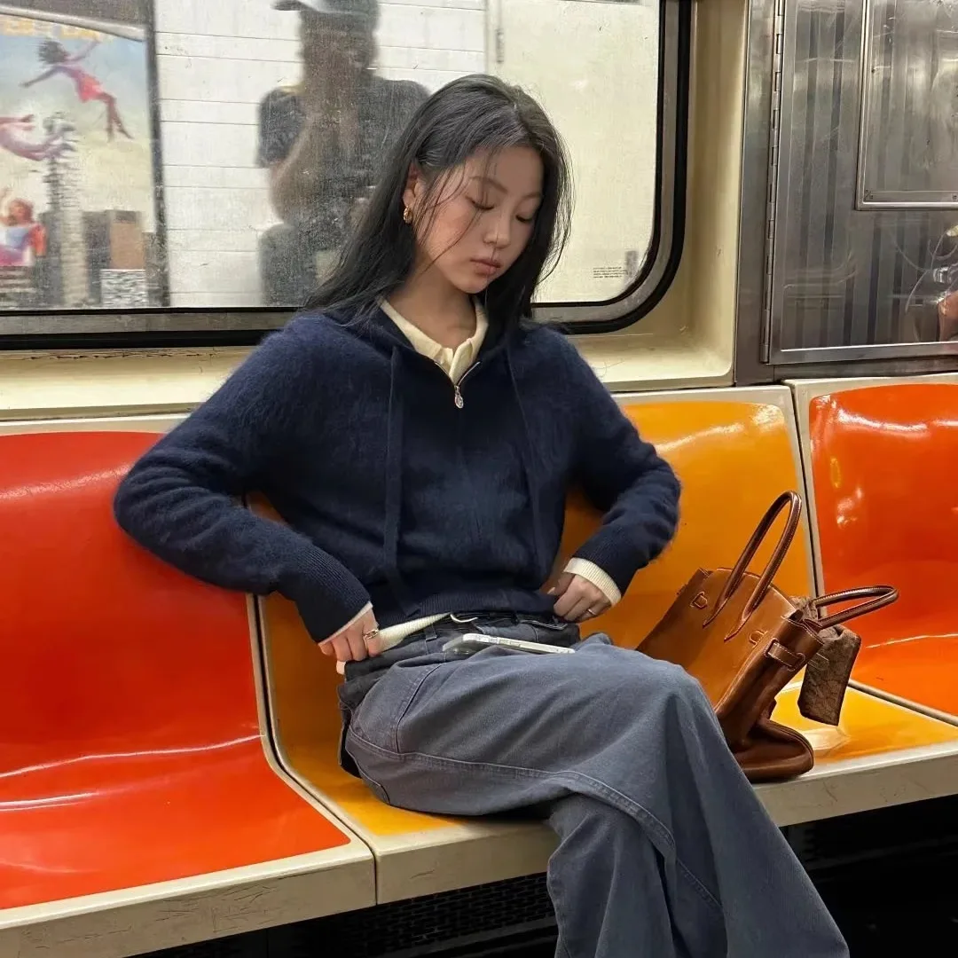 

Barnet Pure Color Knitted Hat Sweater Zipper Cardigan Coat Versatile Autumn Winter Korean Sle Slim Fit Long Sve ort Le...