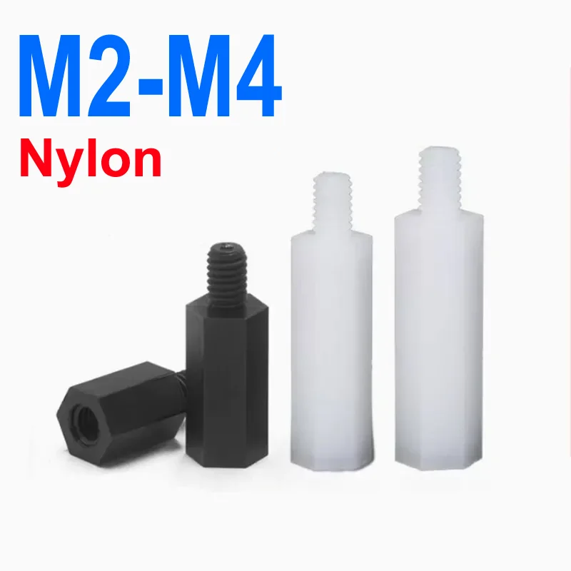 500pcs Nylon Hex standoffs M2 M2.5 M3 M4*L+6 Black White Nylon Standoff Spacer Male to Female Plastic Nylon Spacing Screw