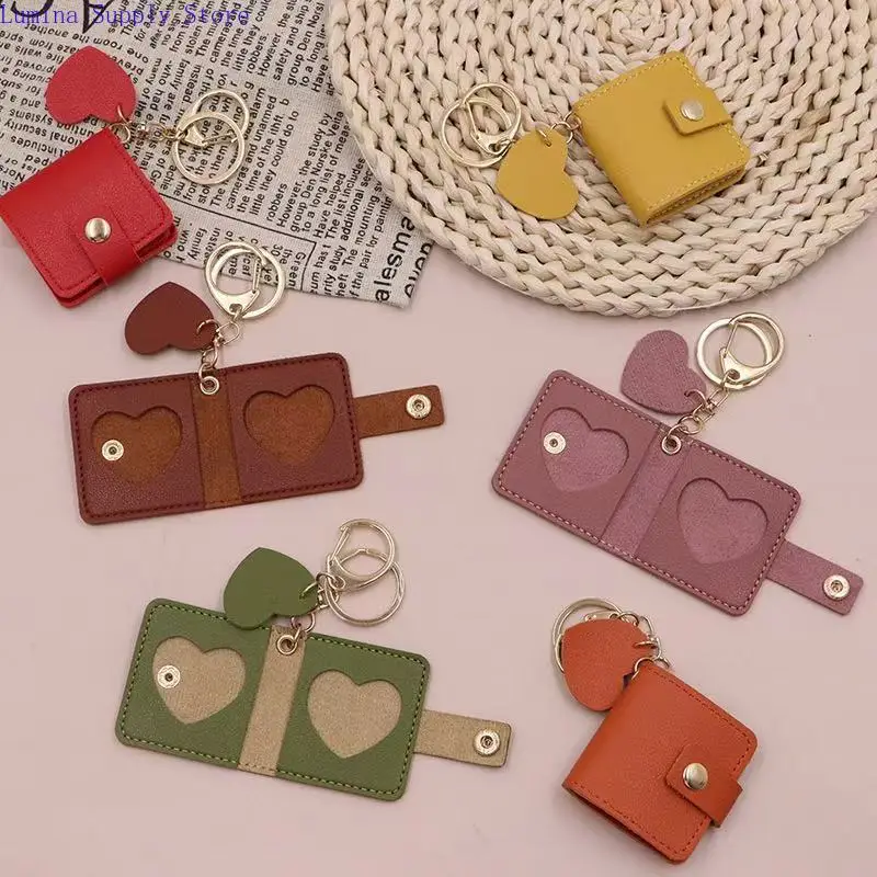 Mini Album Fotografico per Coppie in Pelle PU, Portachiavi con Design a Cuore, 2 Tasche, Portafoto a Stella, Ciondolo per Borsa, per Donne e Ragazze