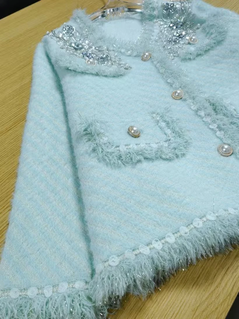 Foto Asli Gaya Mewah Berlian Bunga Rajutan Cardigan Mantel Untuk Wanita Tebal Hangat Musim Gugur Musim Dingin Sweater Luaran Jaket Rajut