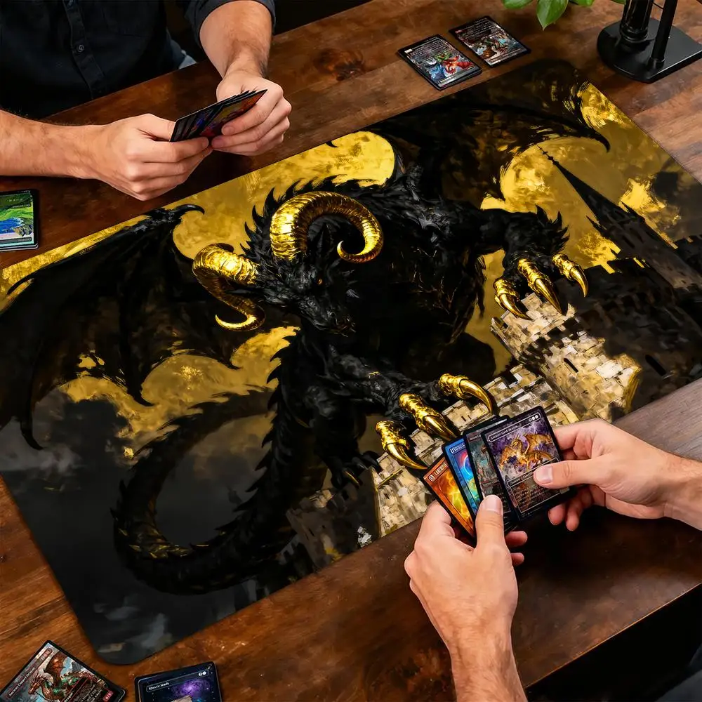 Golden Horn Black Dragon Magic Card Battle Mat TCG Playmat Anti-slip Base 35X60CM gathering gaming mats Board Game Mat for TCG