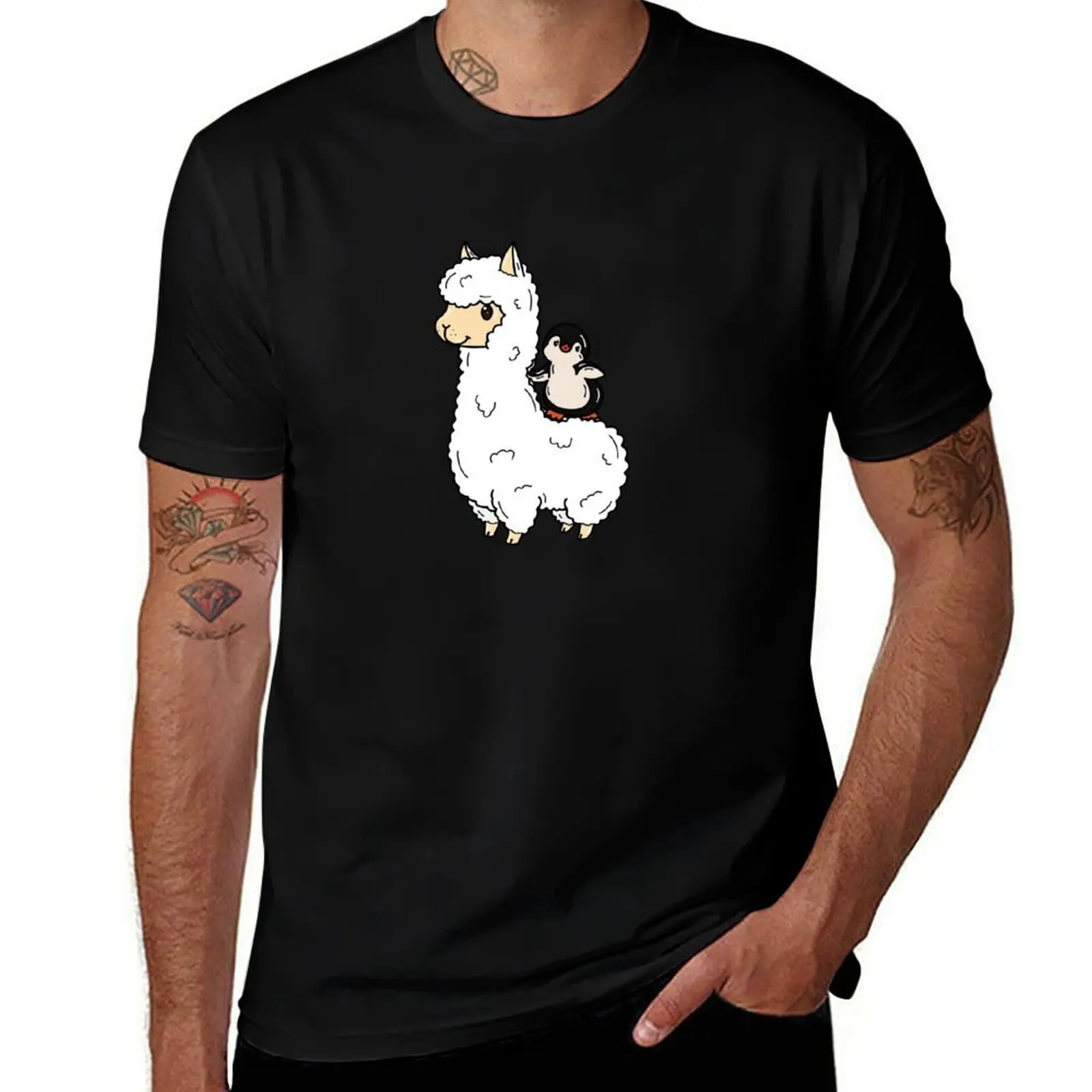 Penguin on a llama T-Shirt Plus Size Gym Sports T-Shirt