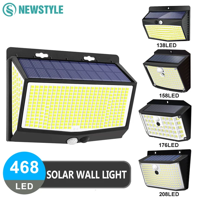 Zewnętrzna lampa słoneczna 468/208/138 LED Zewnętrzna lampa słoneczna LED Solarne światła bezpieczeństwa Ogród Wodoodporny 3 tryby Kinkiet Ogrodzenie Podwórko