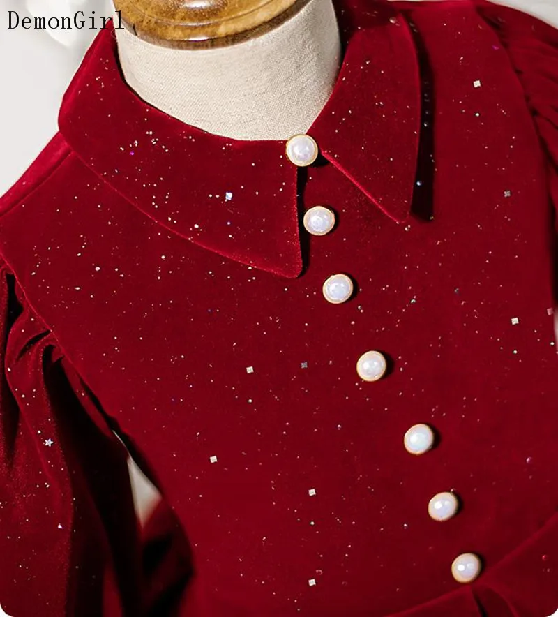 Robe de princesse à manches longues pour bébé fille, en velours bordeaux, Costume de fête pour enfant de 1 à 2 ans, nouvelle collection