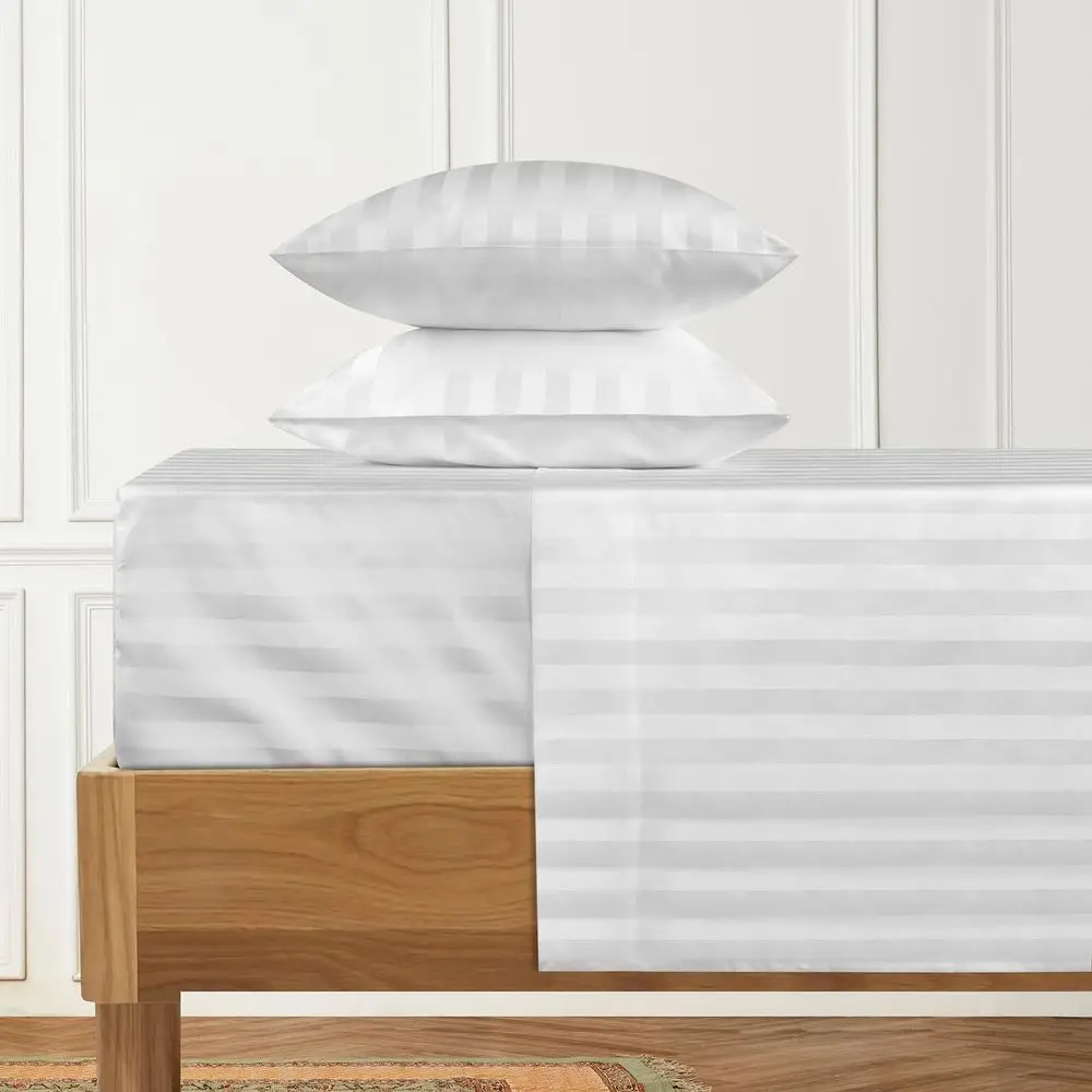 

Комплект постельного белья из 4 предметов: простыни King Size из 100% хлопка с дамасским плетением (1000 нитей), длинноволокнистый хлопок, полосатые, роскошное сатиновое плетение для отелей - Sot&B