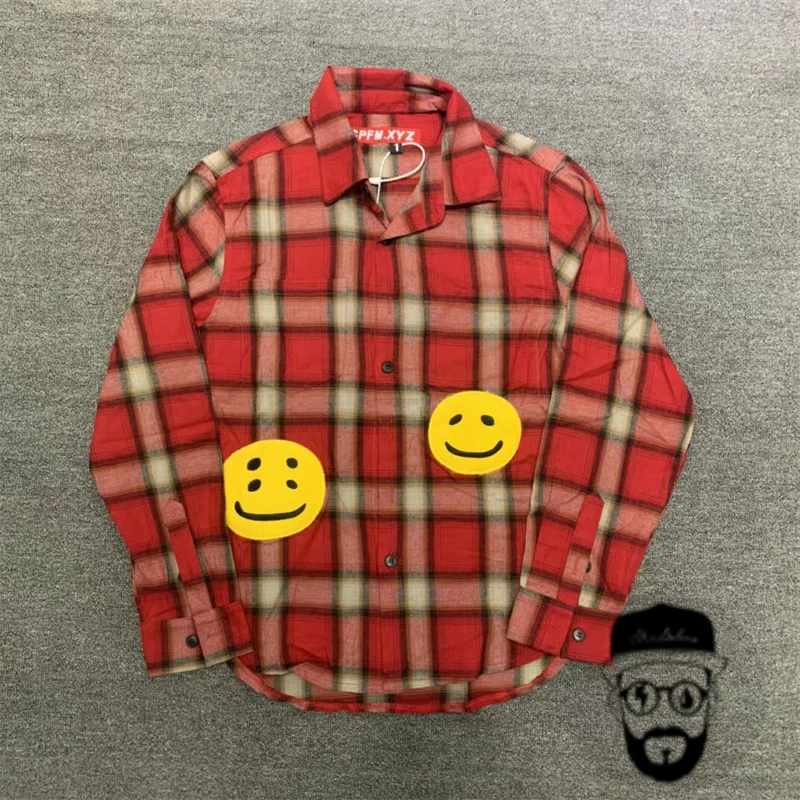 

red pure cotton plaid CPFM XYZ long sleeved shirt casual loose fitting men's and women's shirt streetwear