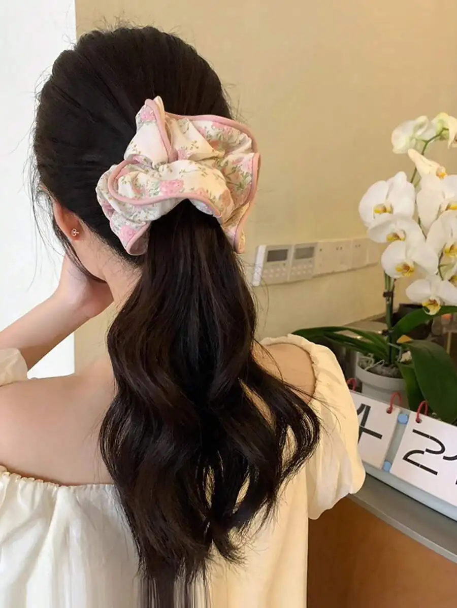 

3pcs Floral Scrunchies Oversized Hair Ties Cute Ponytail Holders Women Hair Accessories